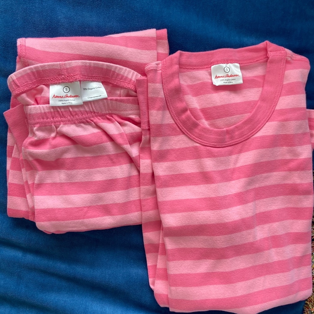 Hanna Andersson pink striped, cotton pajamas. Ladies Small. Like new.